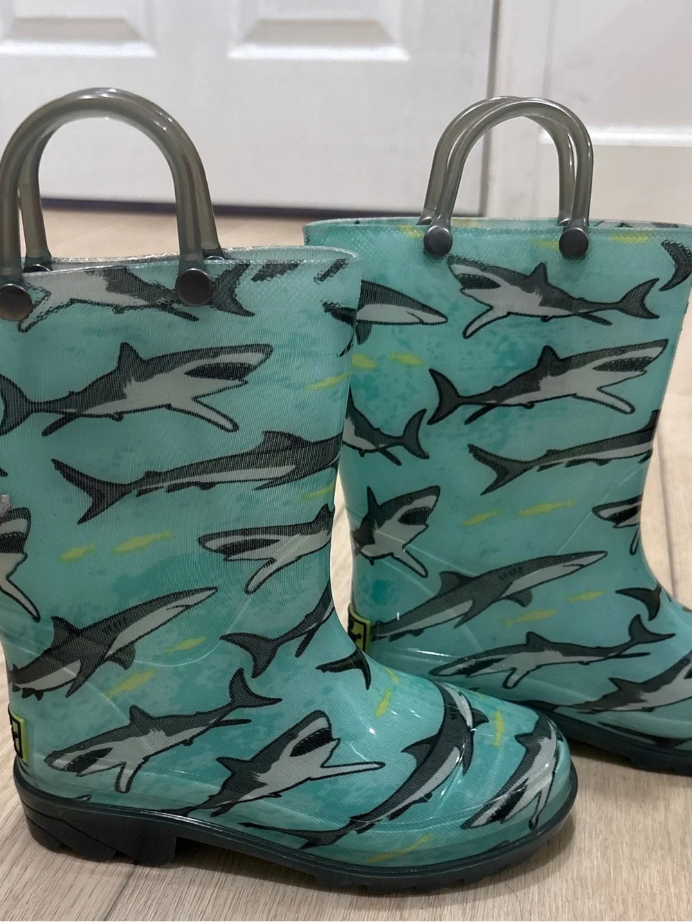 Western Chief Teal Shark Print Kids Rain Boots